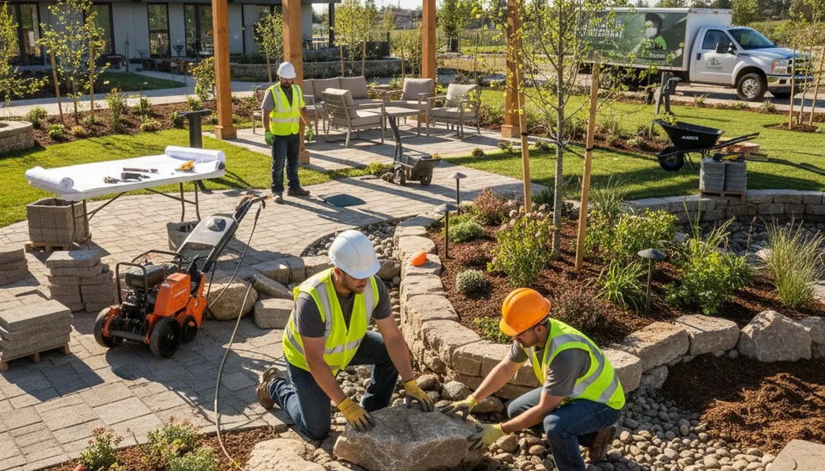 Cincinnati, OH tree service crew planning landscape design for a residential property