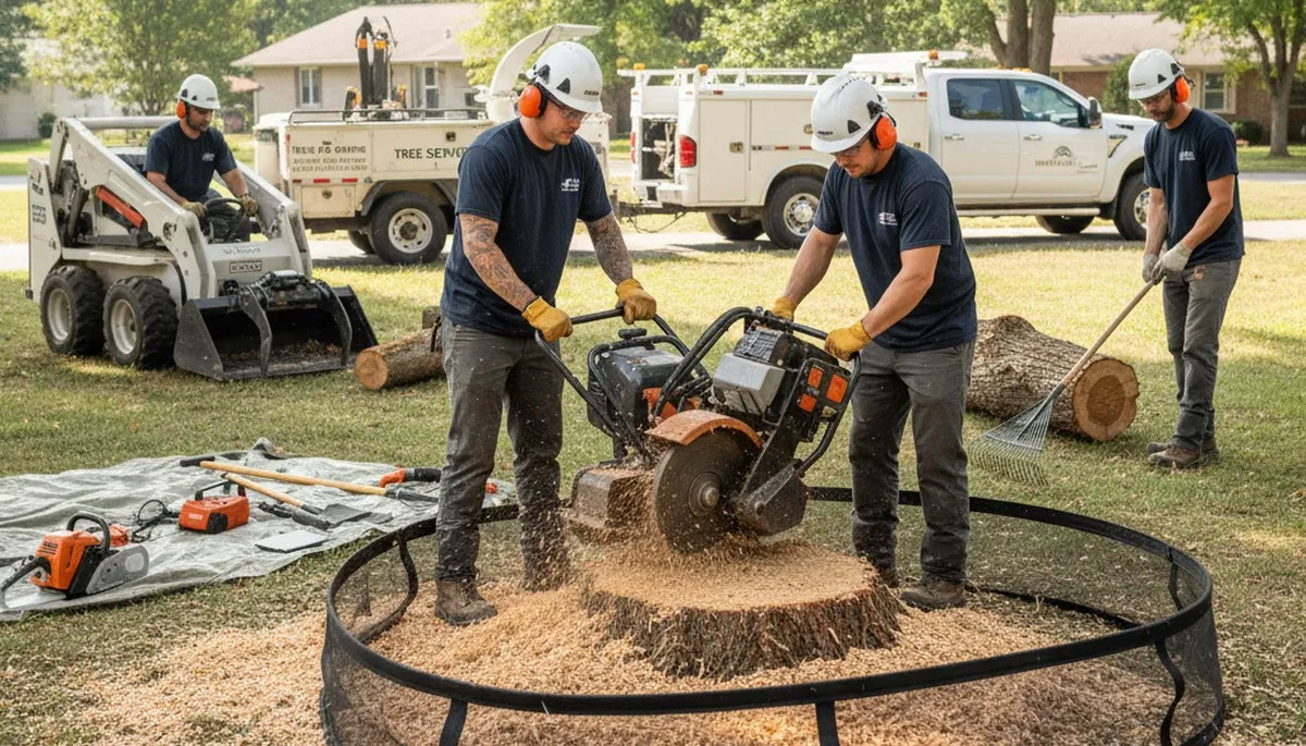 Stump removal service in Cincinnati, OH clearing a yard for safe, usable space