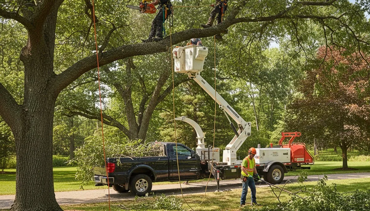 Cincinnati, OH tree pruning crew trimming branches for safer, healthier trees on a residential property