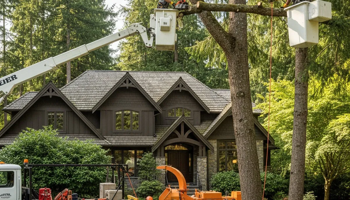 Tree service crew removing a tree in Cincinnati, OH, for safe residential property maintenance