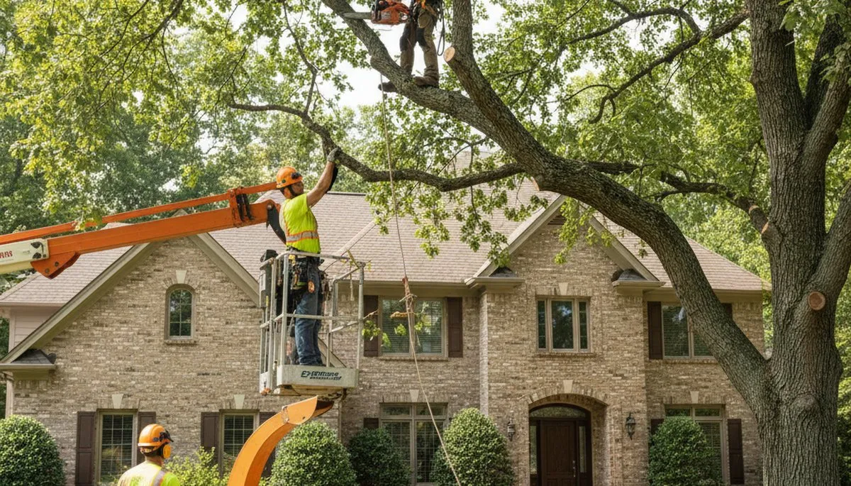 Tree service crew in Cincinnati, OH removing a tree for safe property maintenance
