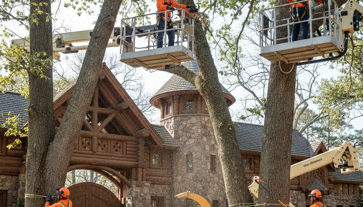 Tree service crew removing a tree in Cincinnati, OH with professional equipment