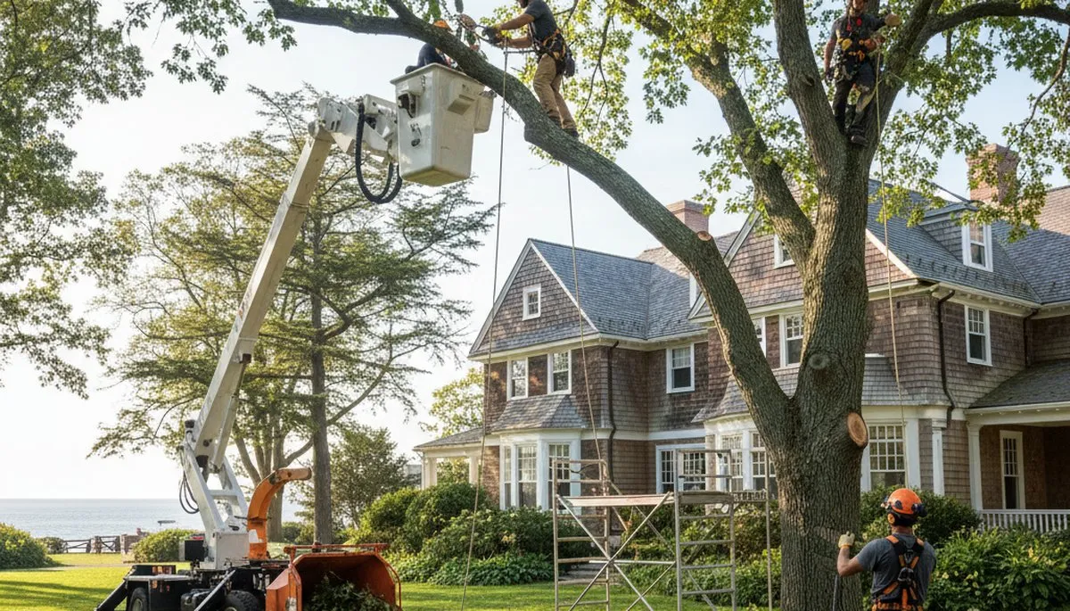 Cincinnati, OH tree service crew providing professional tree removal for a local business property