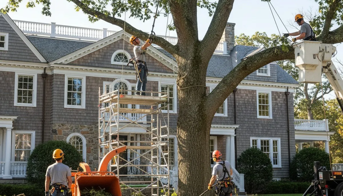 Tree service crew removing a tree in Cincinnati, OH for safe residential property care