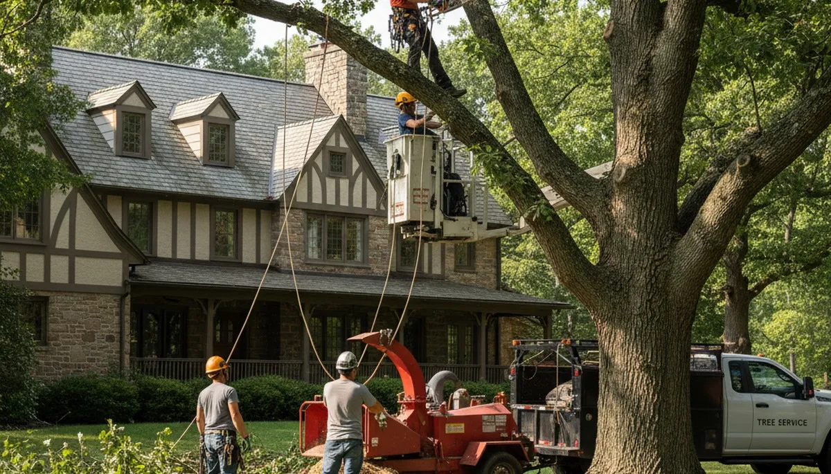Tree service crew in Cincinnati, OH removing a tree for safe, professional property care